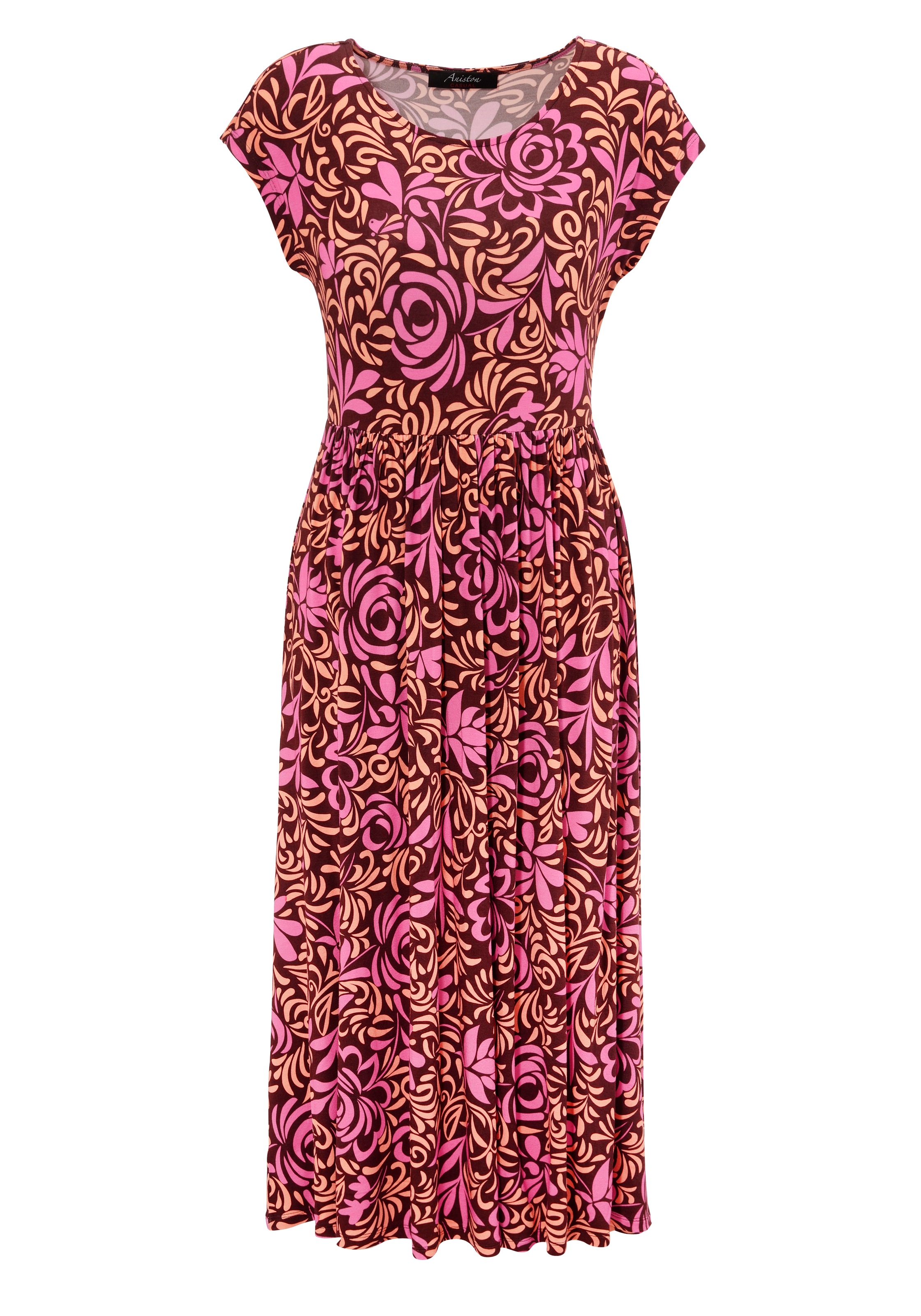 Aniston CASUAL Sommerkleid mit farbharmonischem, grafischen Rosendruck