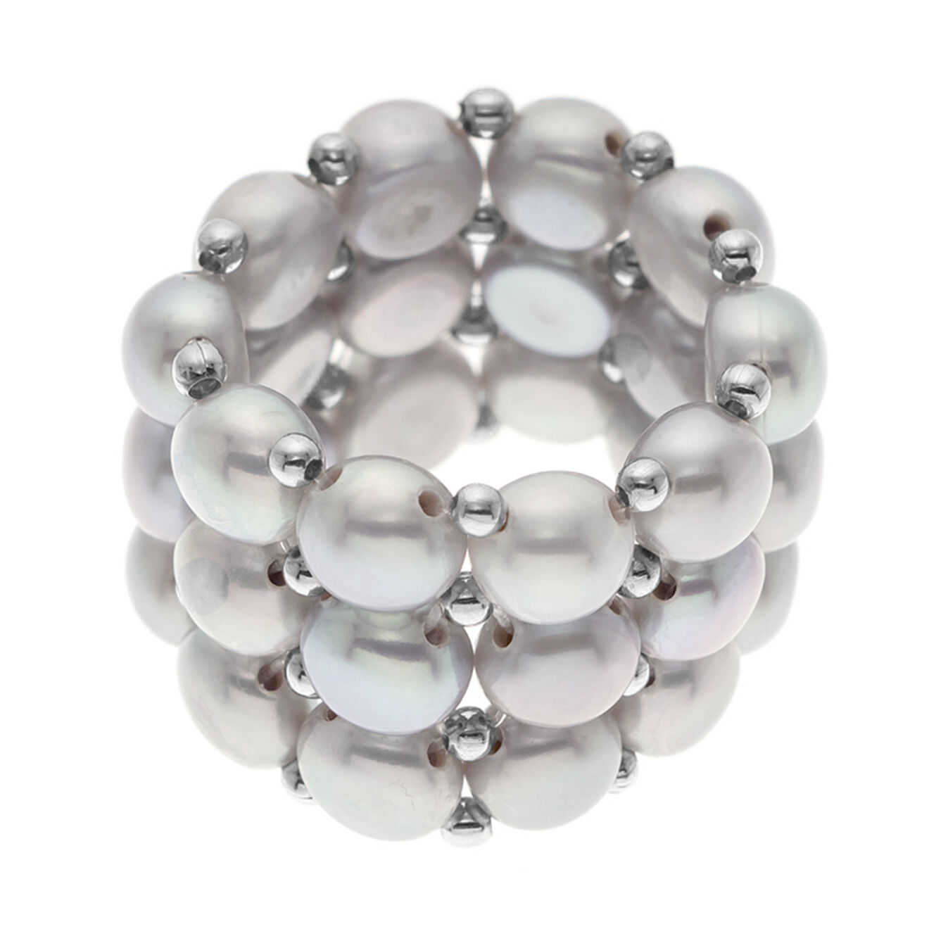 Pearl Addict Bague élastique Tahuata Perles d'Eau Douce grises