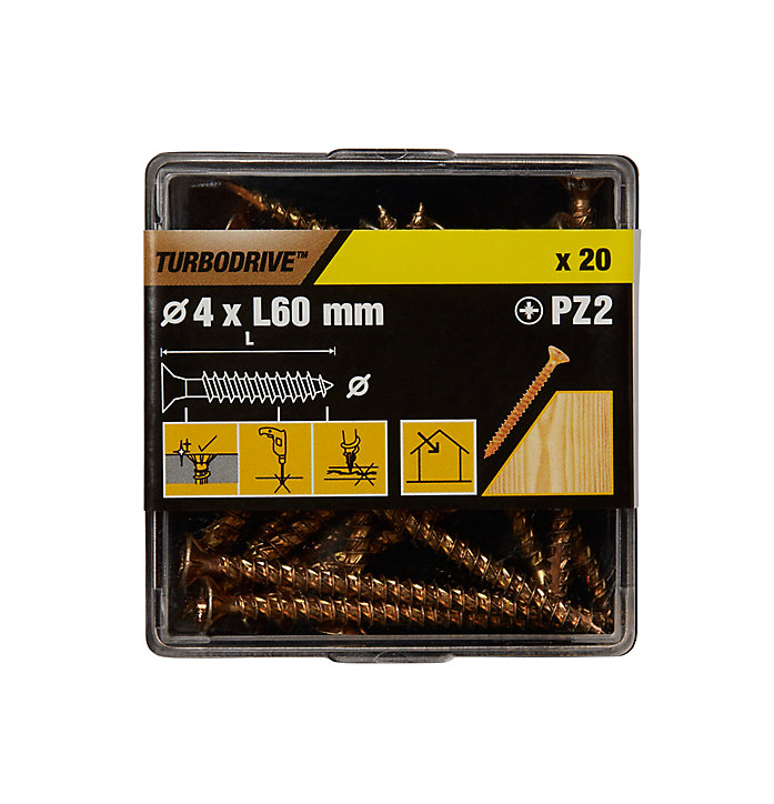 Vis à bois Turbodrive Premium pozidriv zinguée jaune 4x60 mm - 20 pièces