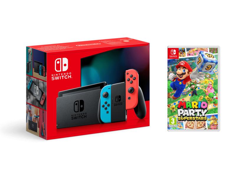 Nintendo Switch Rot/Blau inklusive Mario Party Superstars Die Spielkonsole für zu Hause und unterwegs