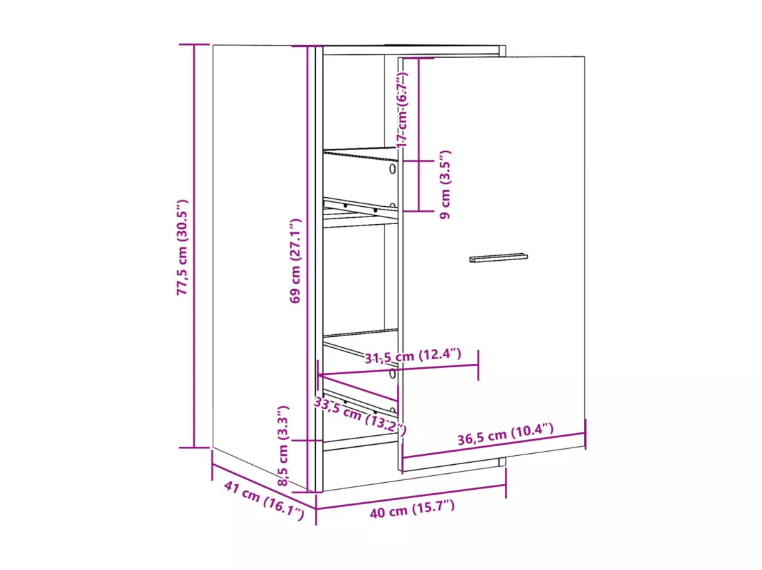 Armoire d'apothicaire gris béton 40x41x77,5cm bois d'ingénierie