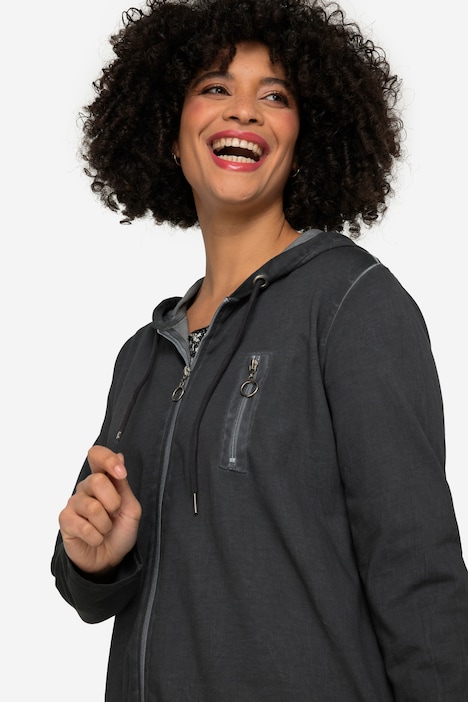 Hoodie-Jacke, oversized, cold dyed Sweat, Kapuze, Rückenprint, Langarm