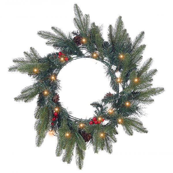 Beliani Coroa de Natal em Material Sintético Branco 50 cm Pinhas Pré-iluminada Decoração Sazonal para a Interiores