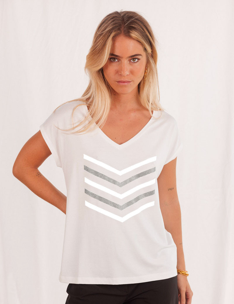 HBT BASICS | JUSTINE MODAL CHEVRONS BLANC SILVER