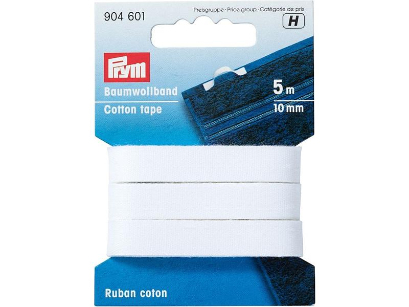 Prym Baumwollband Weiss, 5 m x 10 mm Allzweckband für den Haushalt