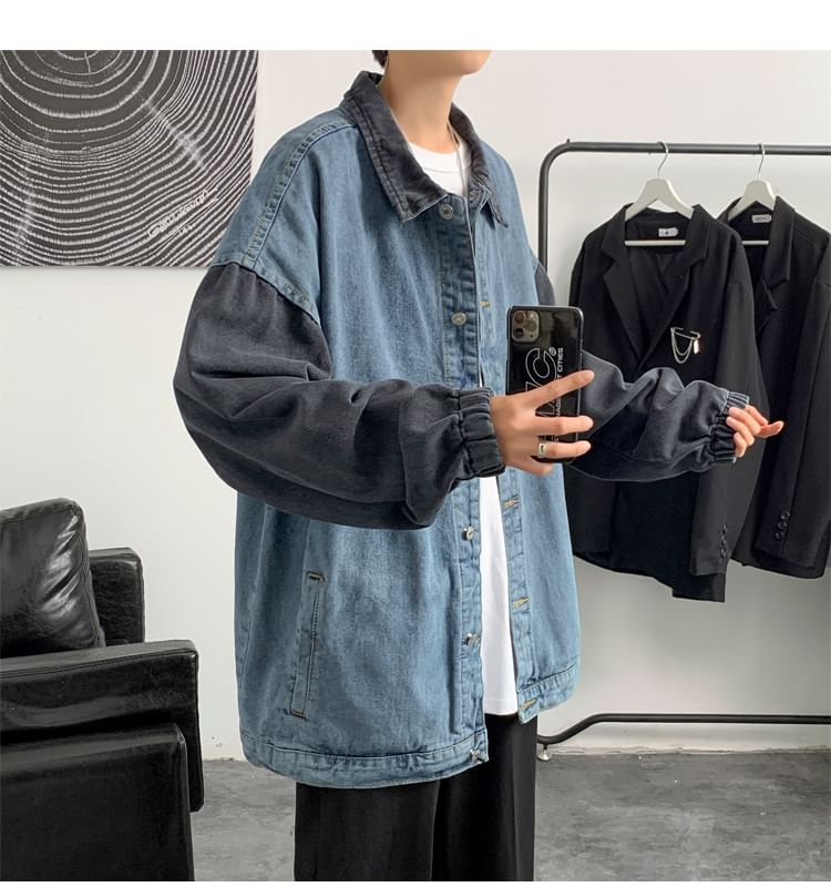 Lorencho - Gewassen denim jasje met kraag en knopen