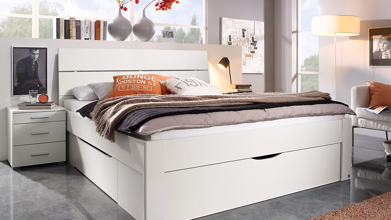 Opbergbed Butiken met hoofdbord en 3 laden alpine wit