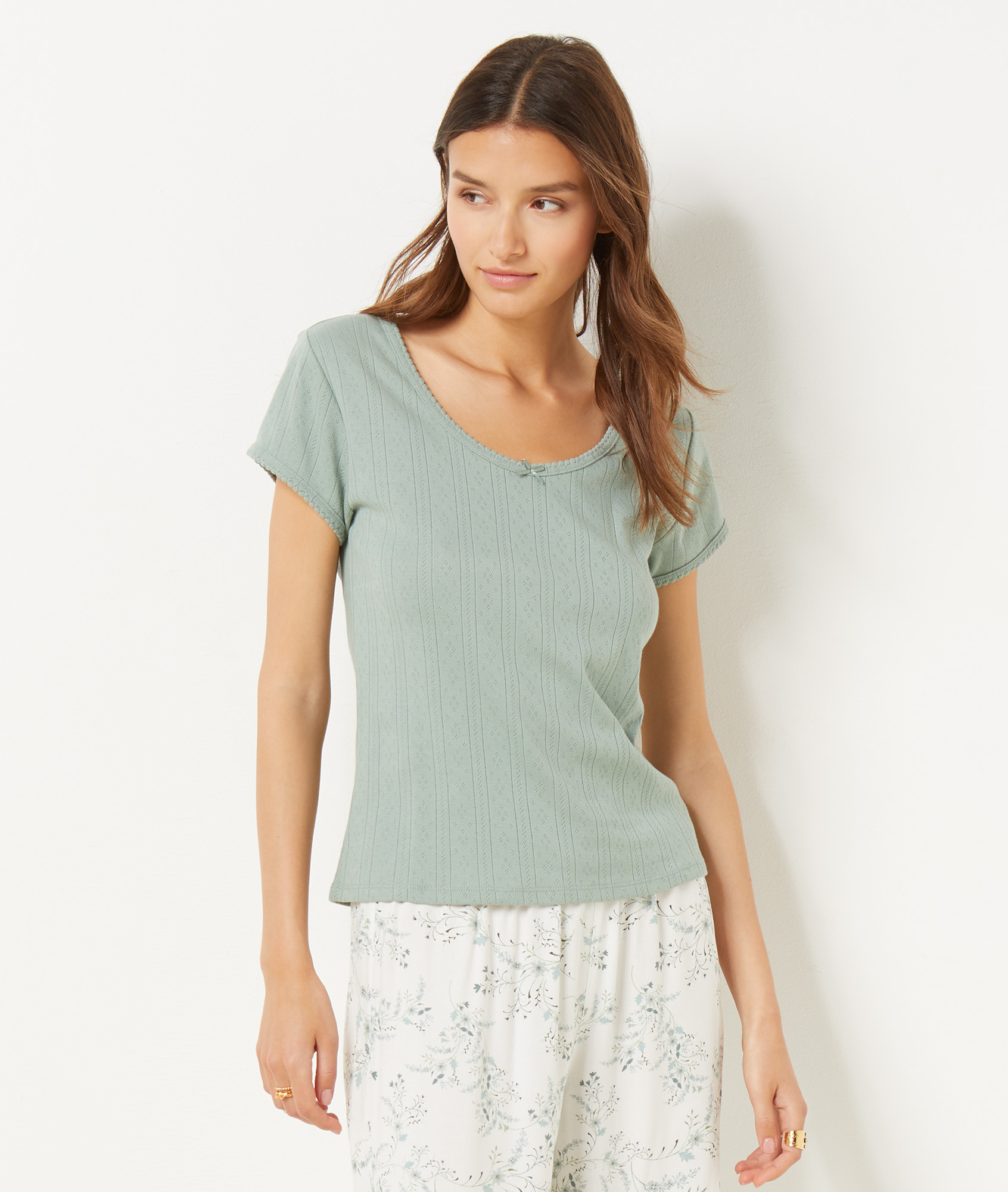T-shirt en maille pointelle 100% coton