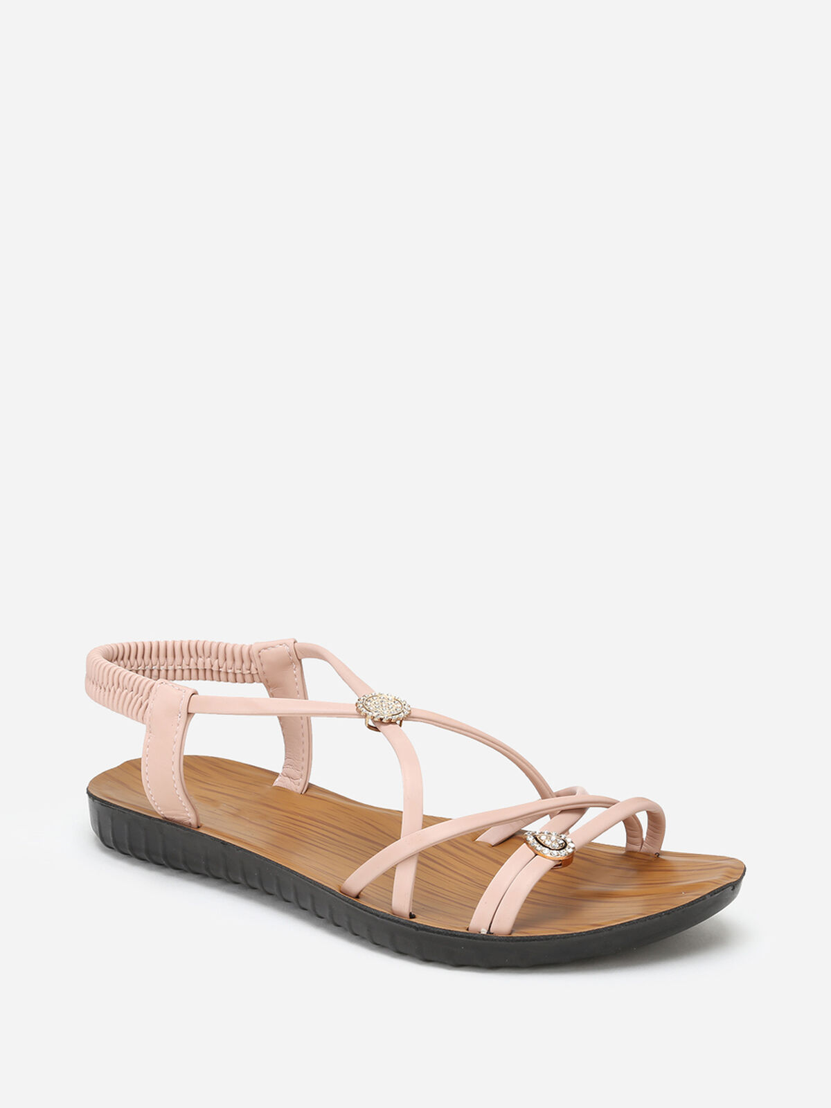 Sandales multi-brides à bijoux en strass- Rose