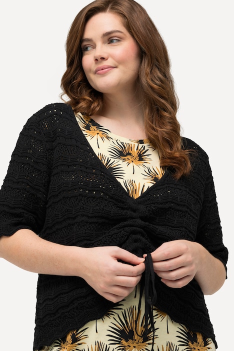 Pullover, Raffband, V-Ausschnitt, Halbarm, Biobaumwolle