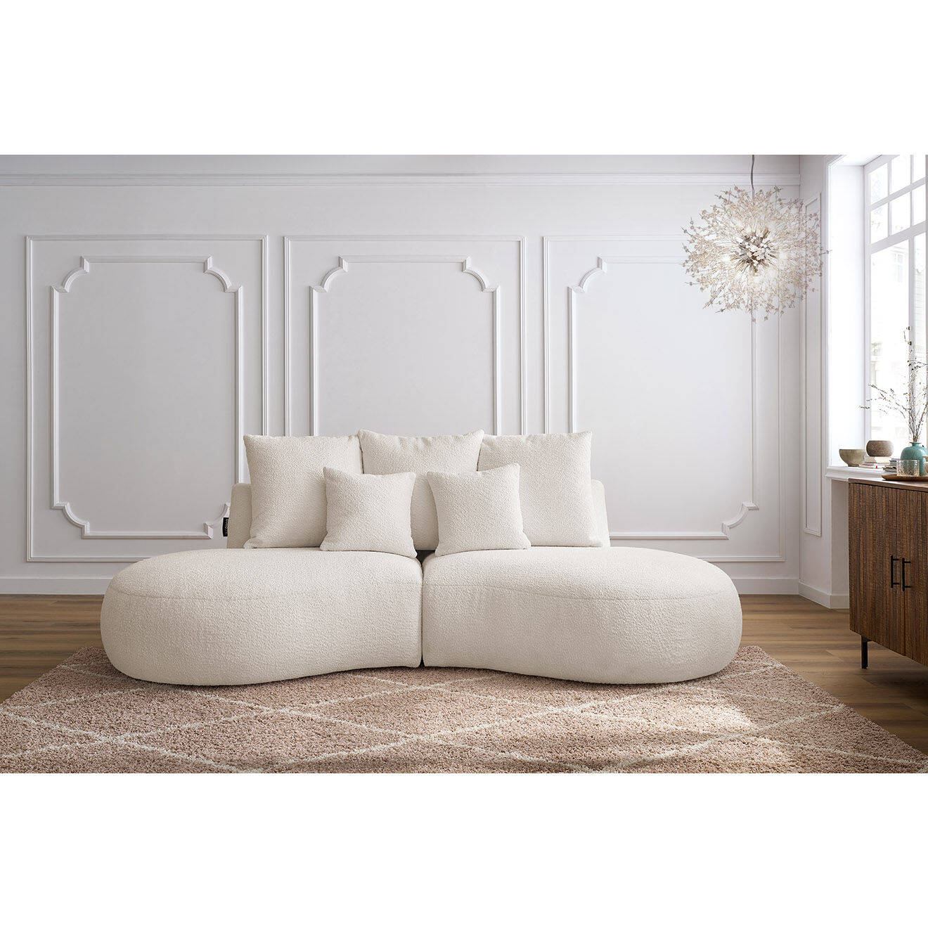 Bobochic Canapé droit fixe 3 places saint-germain tissu bouclette blanc - 260x145x92 cm