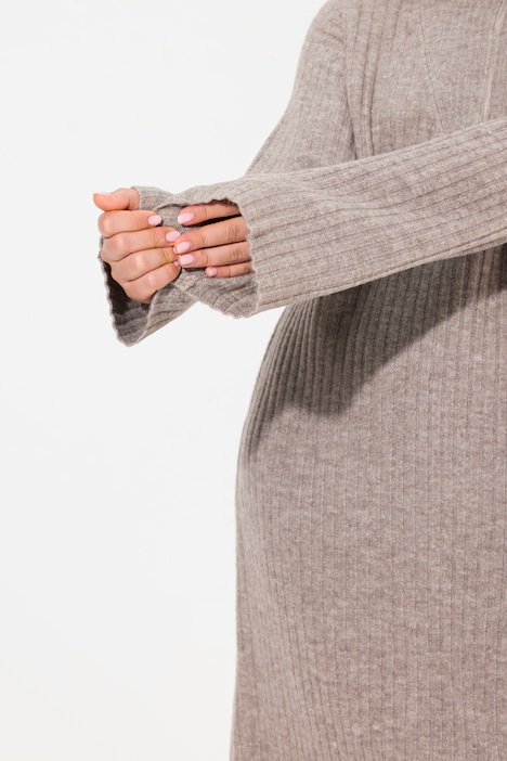 Strickkleid, A-Linie, Rippstrick, Troyerkragen, Langarm