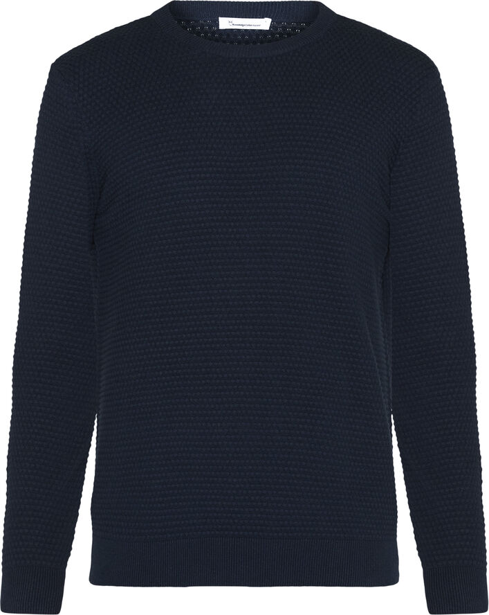 Knowledge Cotton Apparel VAGN regular bubble knit crew neck - Regenerative Organic Certified - Blå