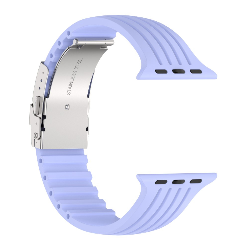 Apple Watch (49/46/45/44 mm) Ersatz Silikon Sport Armband mit Faltschliesse (Gelenkumfang: 180-220mm) - Lila