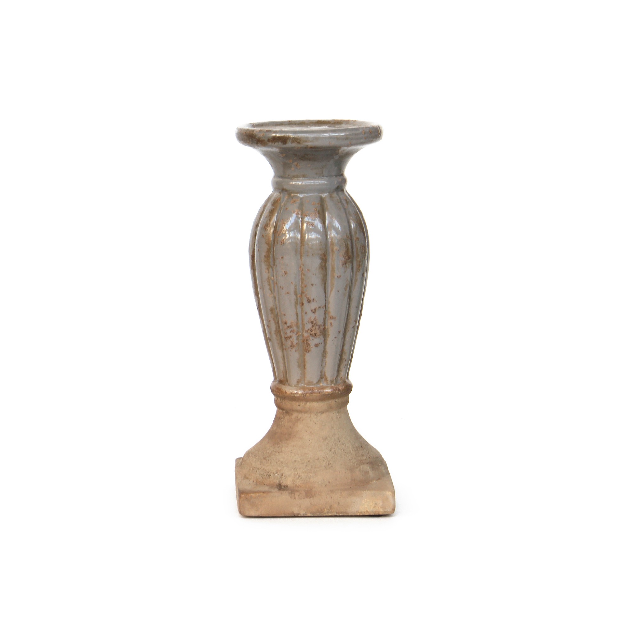 Keramik-Kerzenhalter, grau, natur, Ø 12 cm, H 31 cm von fischer's lagerhaus