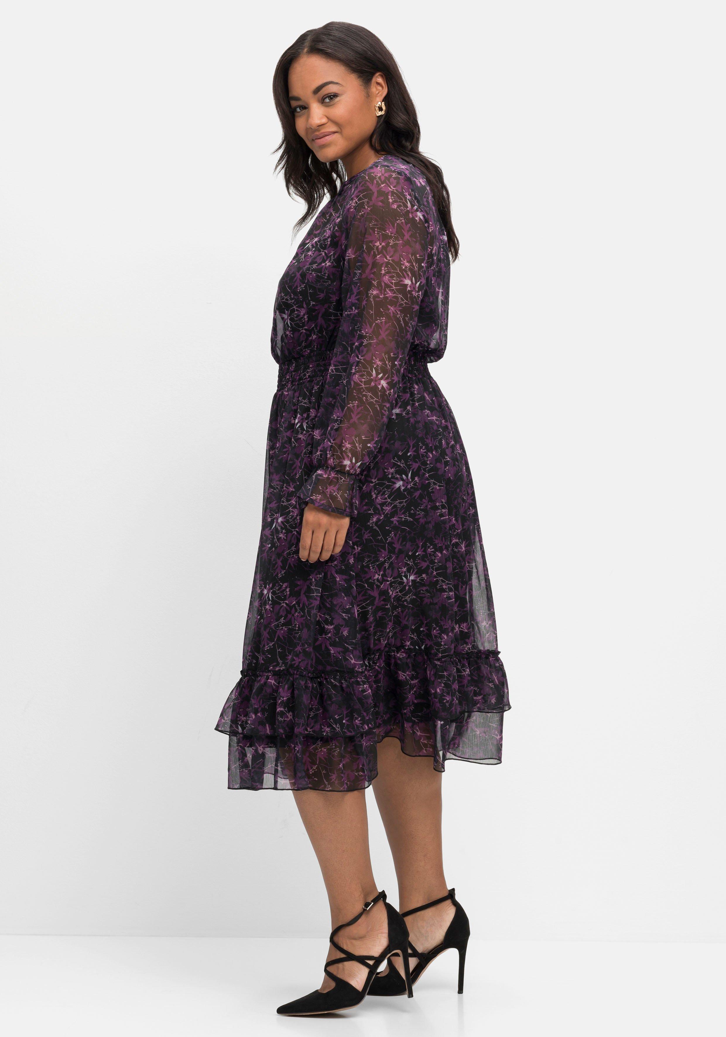 Chiffonkleid mit Alloverprint und Volants