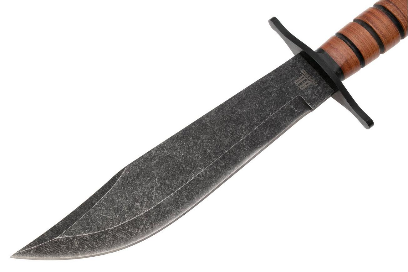 Rough Ryder Combat Bowie RR2586, Blackwashed Stainless, Stacked Leather, vaststaand mes