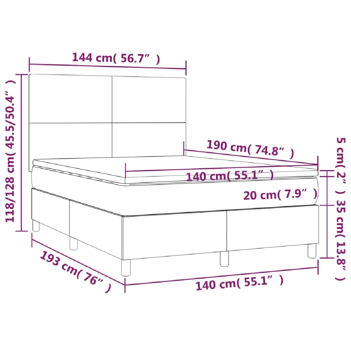 VIDAXL vidaXL Sommier à lattes de lit avec matelas Blanc 140x190 cm