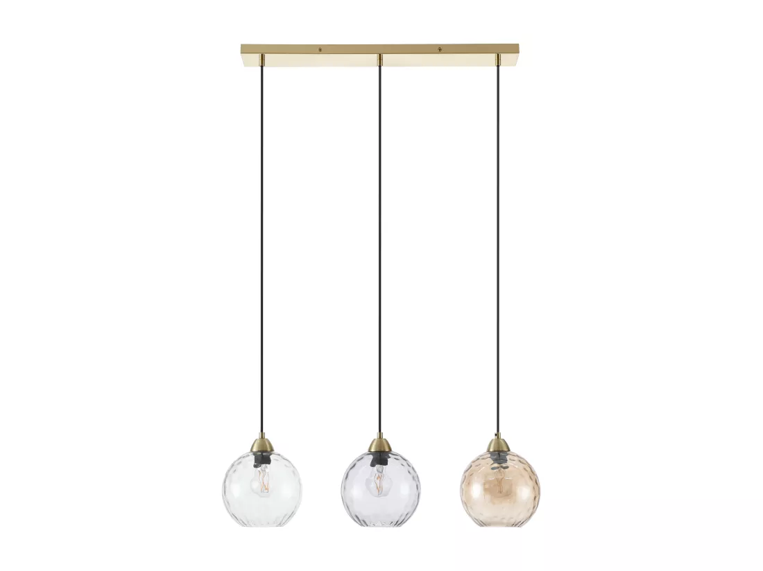 Lustre en métal et verre fumé - 3 globes - L. 80 x H. 120 x P. 20 cm - Doré - SUSANNE