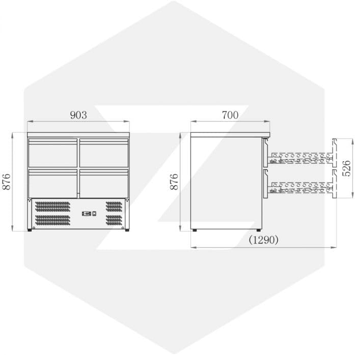 ZORRO Kühltisch ZS 901 4D | 4 Schubladen | 900x700mm | 1/1 GN