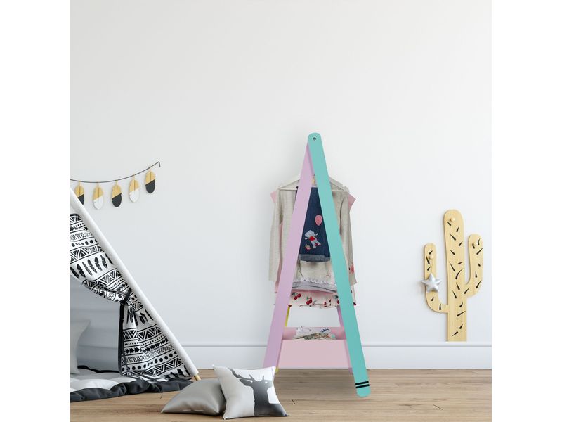 relaxdays Kleiderständer für Kinder 64.5 x 99 cm, Gelb/Rosa Garderobenständer mit Kleiderstange und Ablagefach