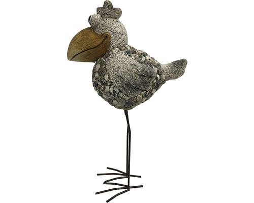 Tuinfiguur, decoratief figuur, Lafiora, grote vogel, glasvezel, 26,5 x 14 x 50 cm, grijs