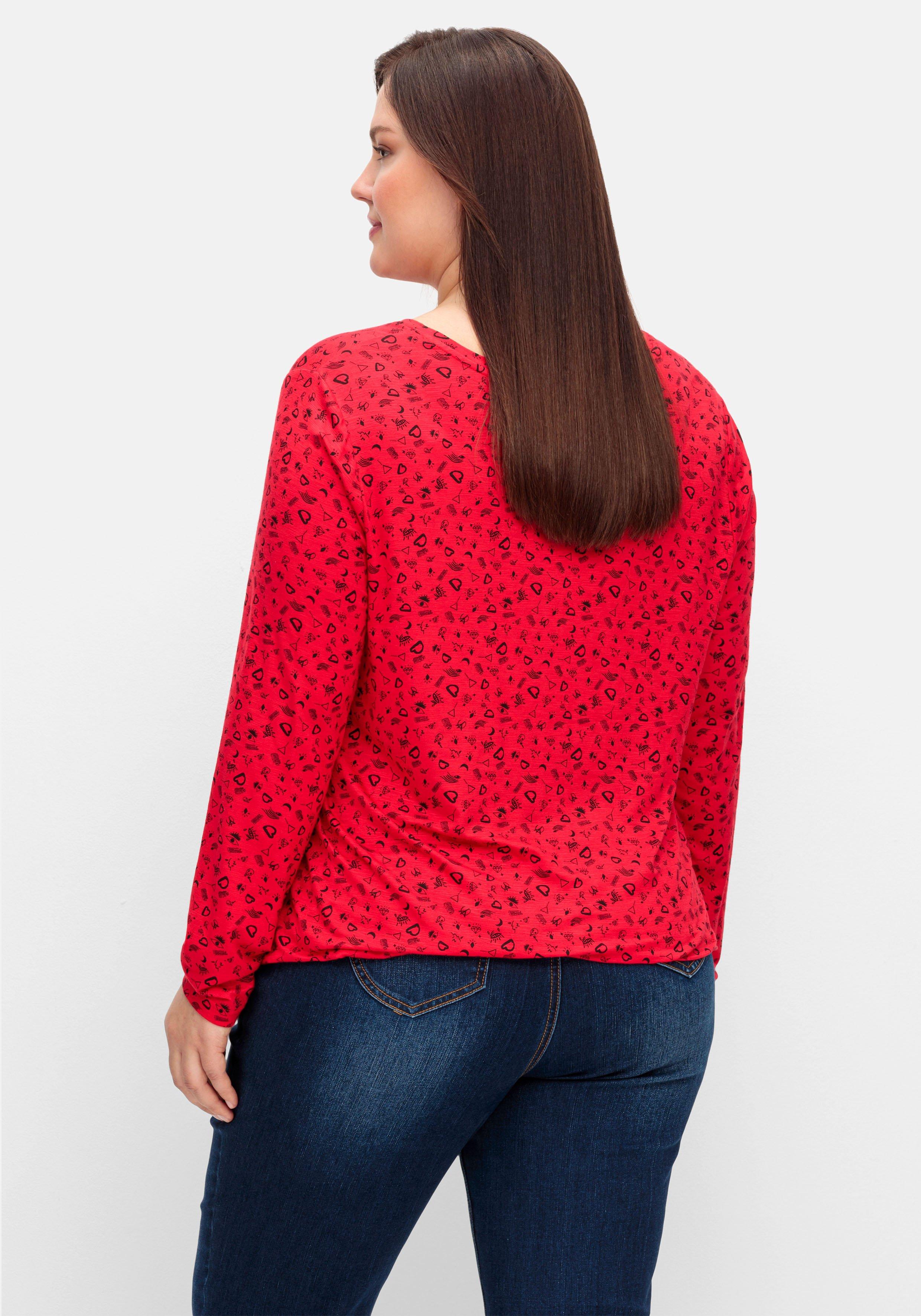 Langarmshirt mit Alloverdruck und Saum-Bindeband