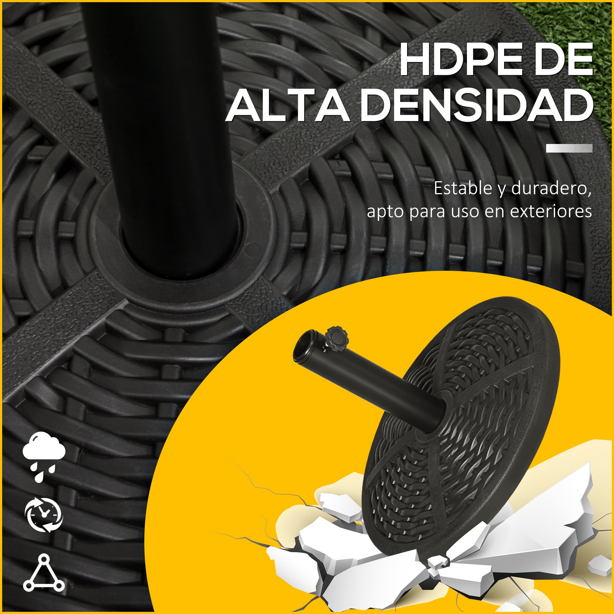 Base redonda para guarda-sol Outsunny, com enchimento de cimento, peso 9,5 kg, para mastro de guarda-sol Ø38/48 mm, preta.