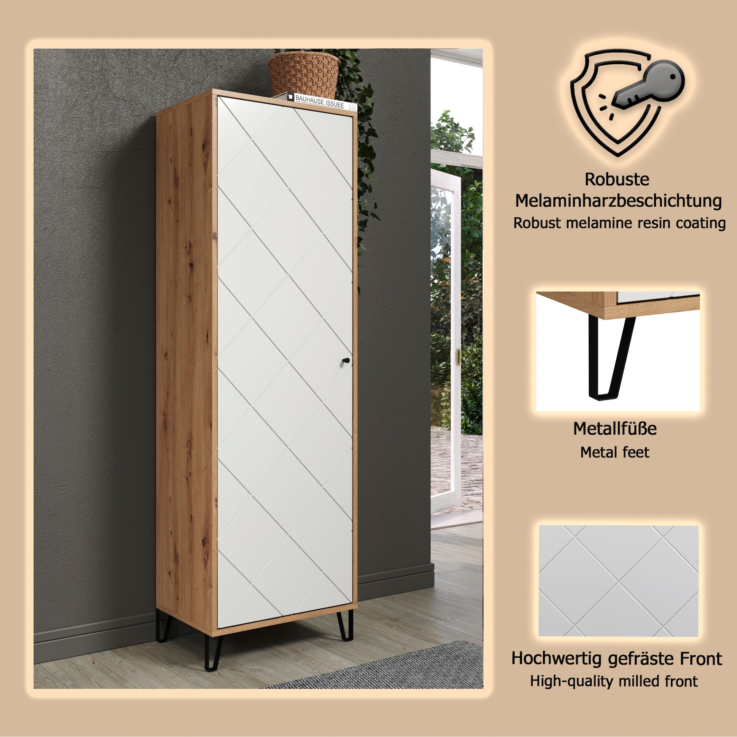 PLACES OF STYLE Garderobenschrank »Tarragona« 1 Stk. tlg. Garderobenschrank mit Tür & Soft-Close - (B/T/H) 63/40/194 cm