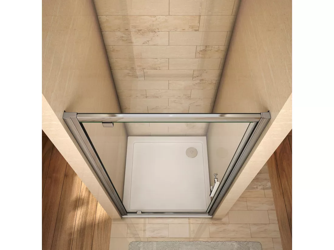 Porte de douche 76x185cm en 6mm verre securit transparent, porte de douche pivotante à pince tournée, installation en niche