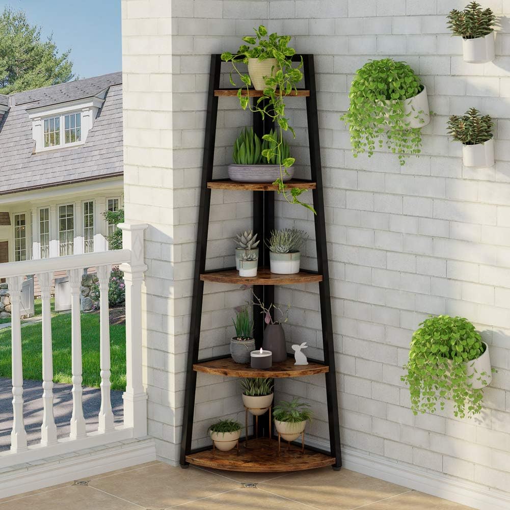 Tribesigns Eckregal 5 Etagen, 176cm hoher Bücherregal, Eckregal Stehend Mehrzweck -Eckständer Display Rack, Pflanzenständer, Eckschrank für Wohnzimmer, Küche, Heimbüro