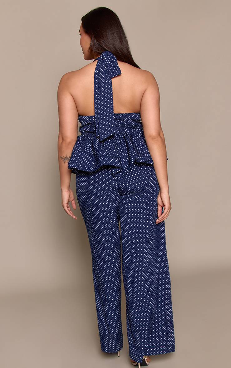 Bleu Combinaison Grande Taille À Pois Col Licou Et Jambes Larges