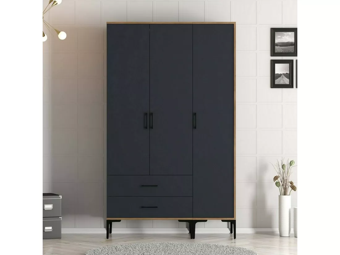 Garde-robe 3 portes Dangiull, Meubles de chambre, Penderie de plain-pied, Placard à vêtements, 120x201h48 cm, Noyer et Anthracite