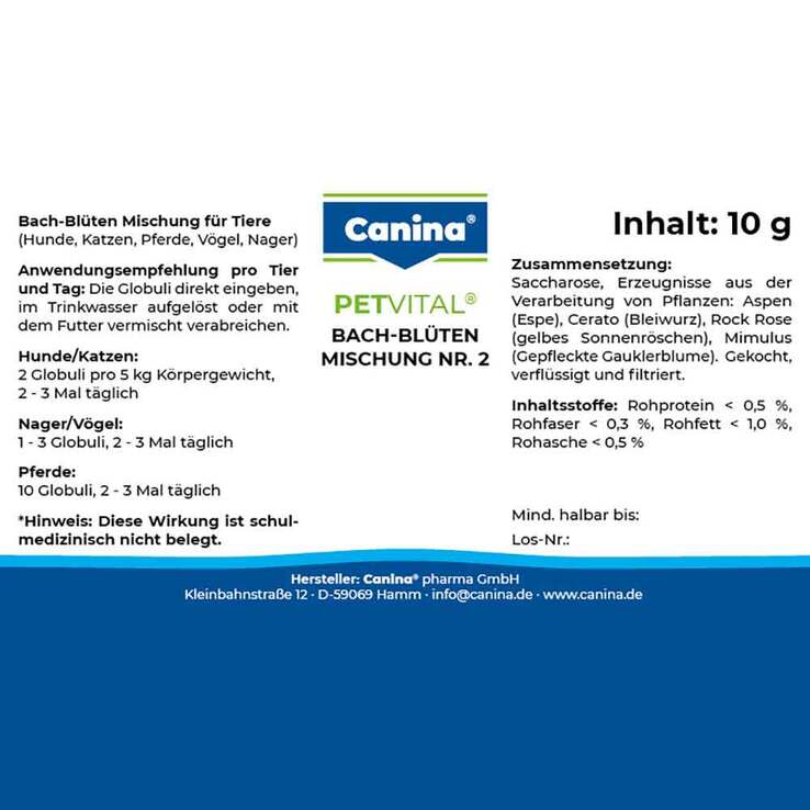 Petvital Bachblüten Nr.2 Globuli vet. (für Tiere), 10 g