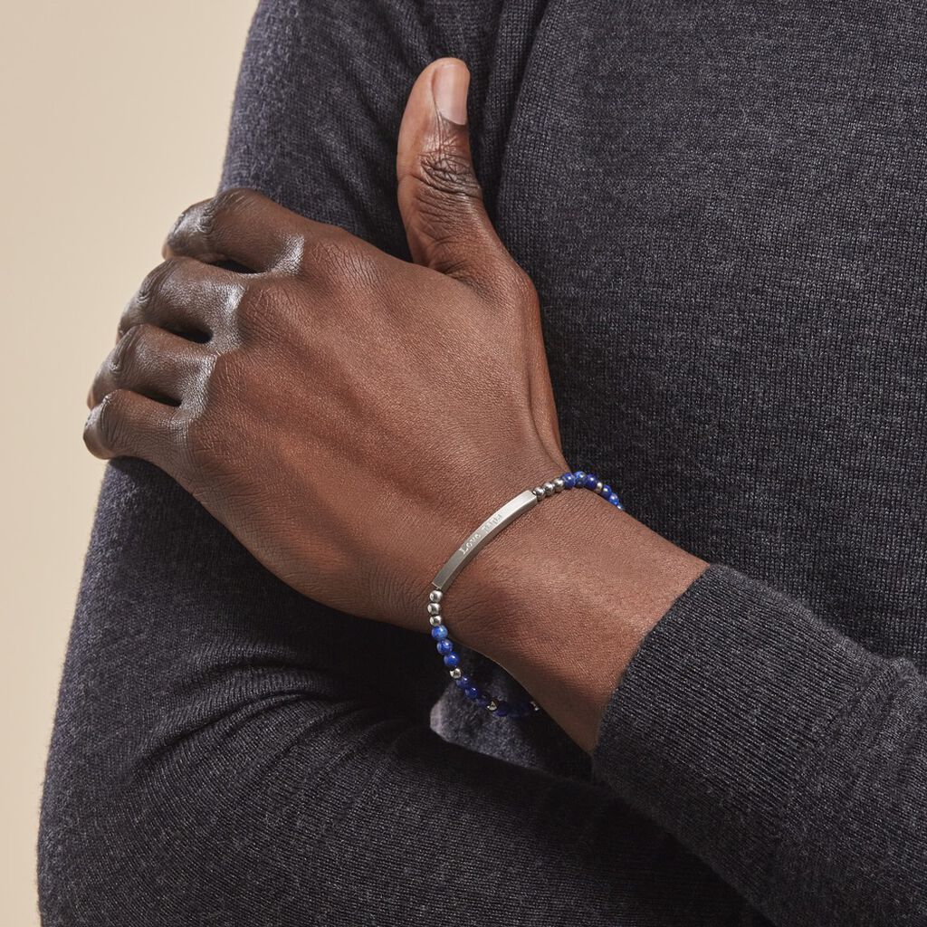 Bracelet Identité Acier Blanc Boules Sebastino Lapis Lazuli