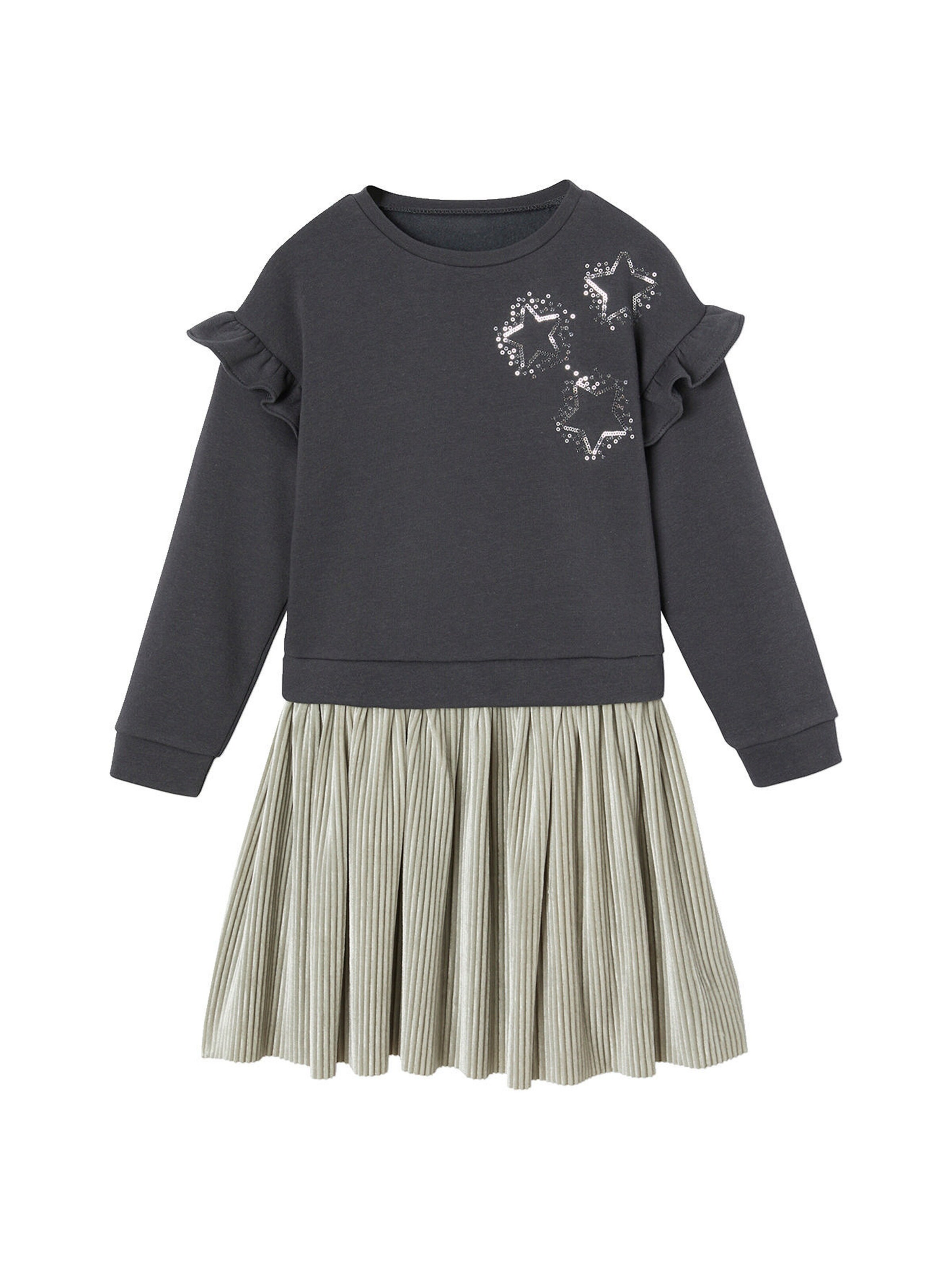 Vertbaudet Festliches Mädchen 2-in-1-Kleid: Pailletten und Plisseerock aus Samt anthrazit