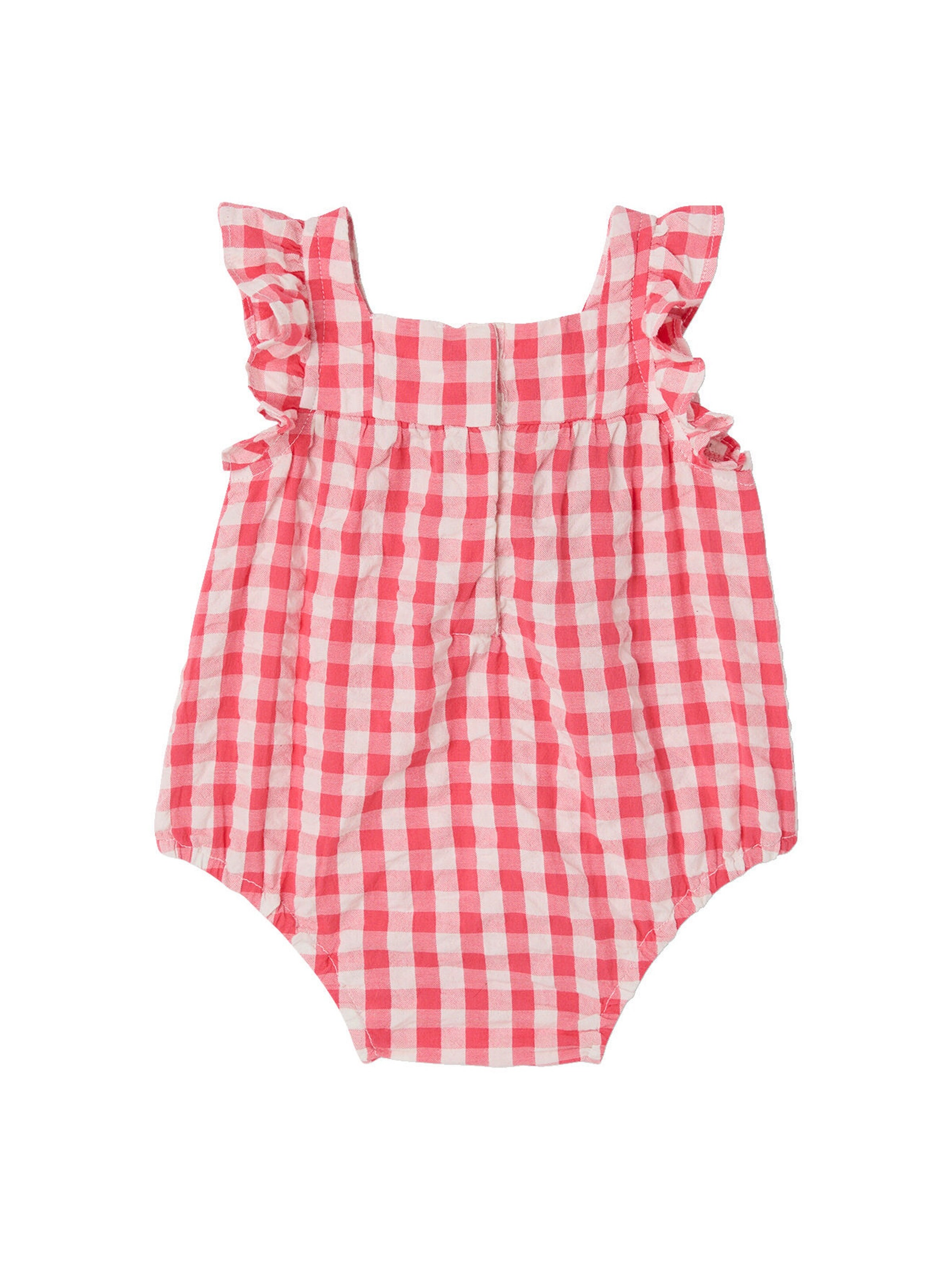 Vertbaudet Ärmelloser Baby Kurzoverall mit Vichykaro himbeer