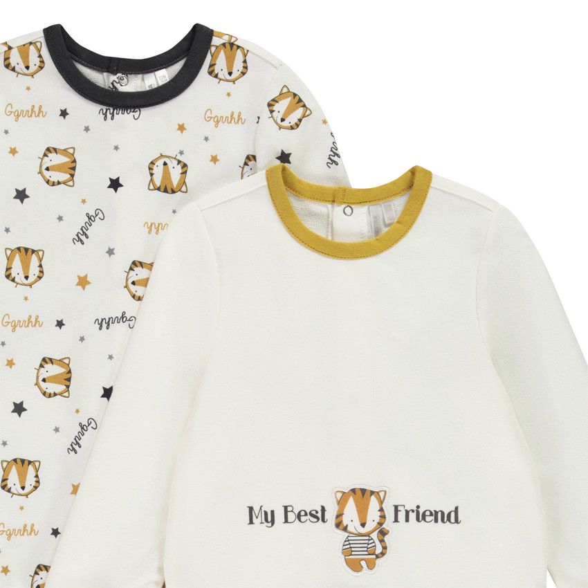 Lot de 2 dors-bien en molleton avec print tigre pour bébé garçon - Ecru