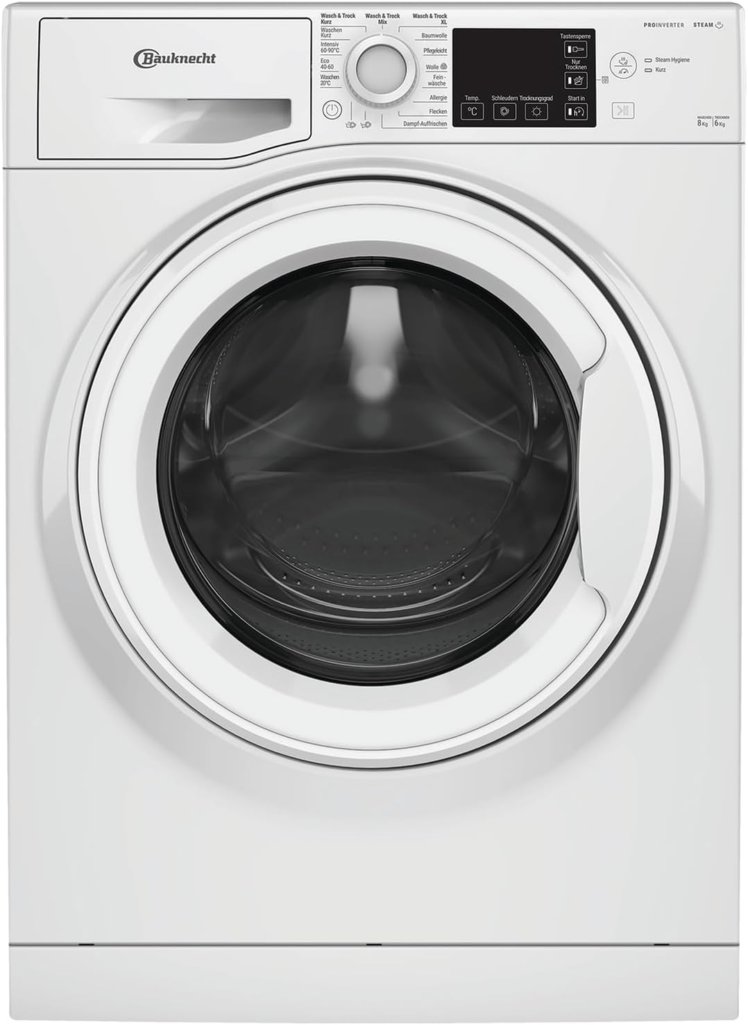 Bauknecht WD Eco Shield 8614 D Waschtrockner, 8 kg Waschen, 6 kg Trocknen, Flecken 40°, Steam Hygiene mit Antivirus, Steam Refresh, Anti-Allergie-Programm, Dynamic Inverter-Motor, Weiß