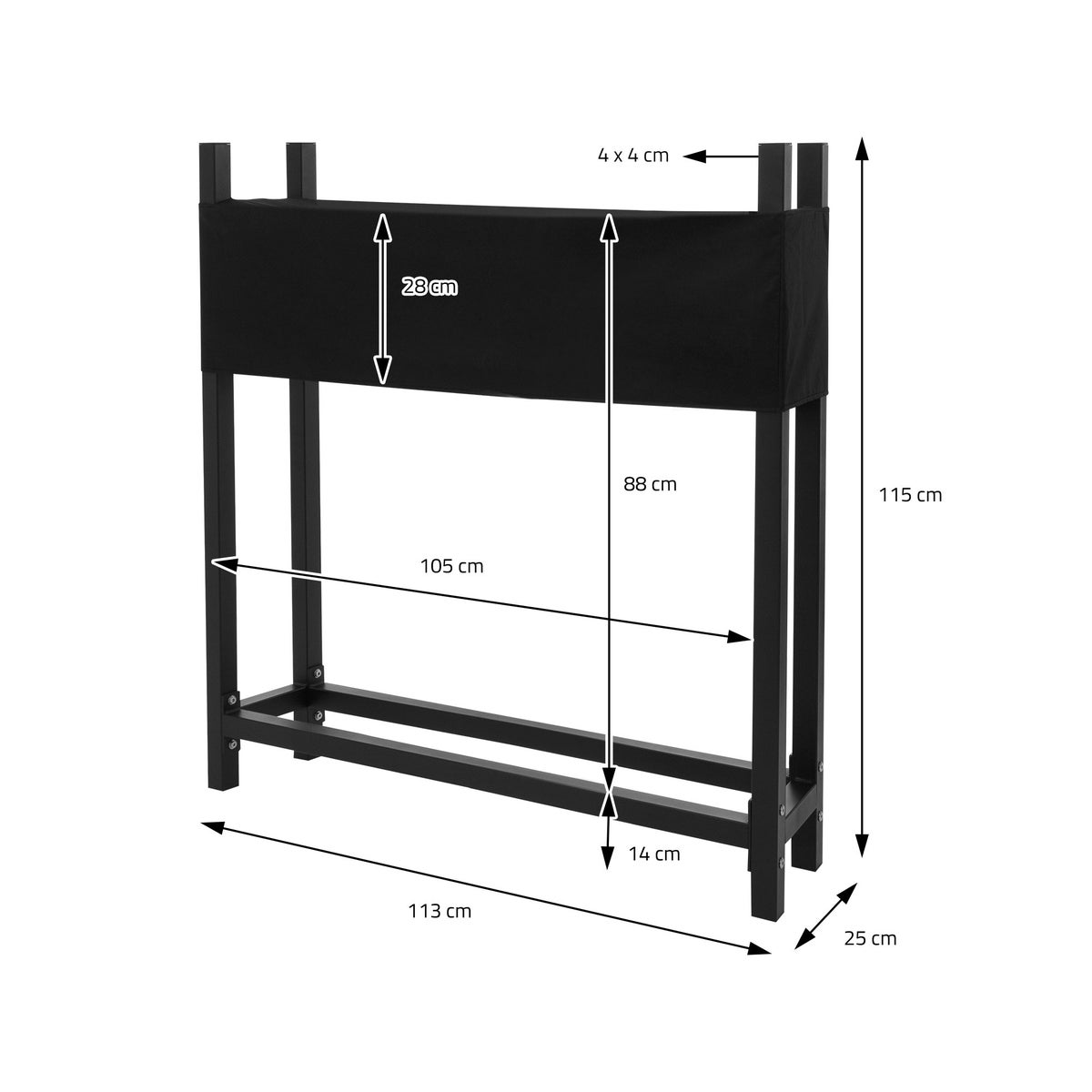 ML-Design Metalen Haardhoutrek met Afdekking, 113x25x115cm, Antraciet, Staal, Buitenstapelhulp met Beschermhoes, Tuinhaardhoutschuilplaats 0,5m³/1 SRM, Haardhoutrek, Houtrek, Haardhoutstandaard