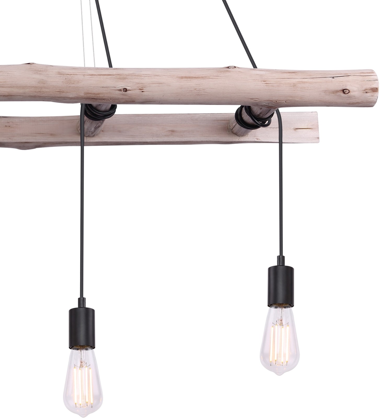 Pendelleuchte - schwarz-natur - Holzleiter - 115 cm breit