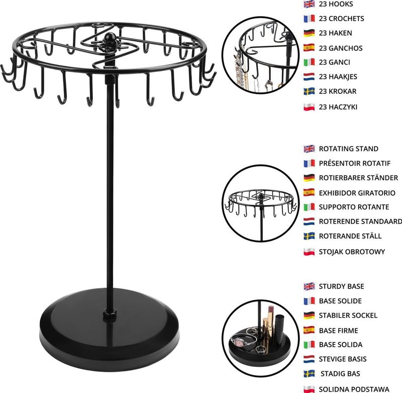 Zwart - Metalen Roterende Sieraden Houder - 23 Haken - Hang Organizer
