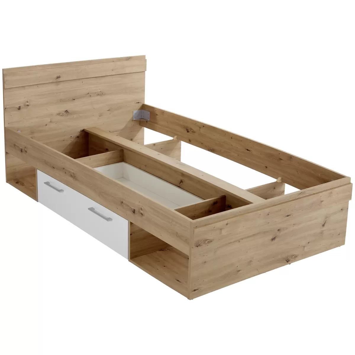 Bett Box 120x200 weiss,Eiche