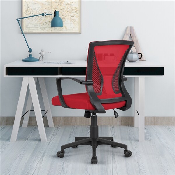 Yaheetech Bürostuhl ergonomischer Schreibtischstuhl Drehstuhl Chefsessel höhenverstellbar Sportsitz Mesh Netz Stuhl Rot