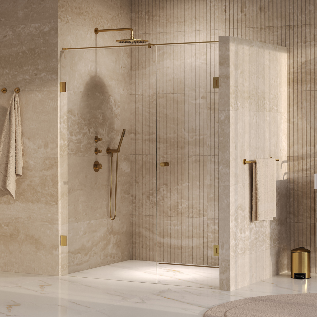 Brauer Void Carving profielloze nisdeur 160cm met draaideur 70cm aan muur messing geborsteld PVD
