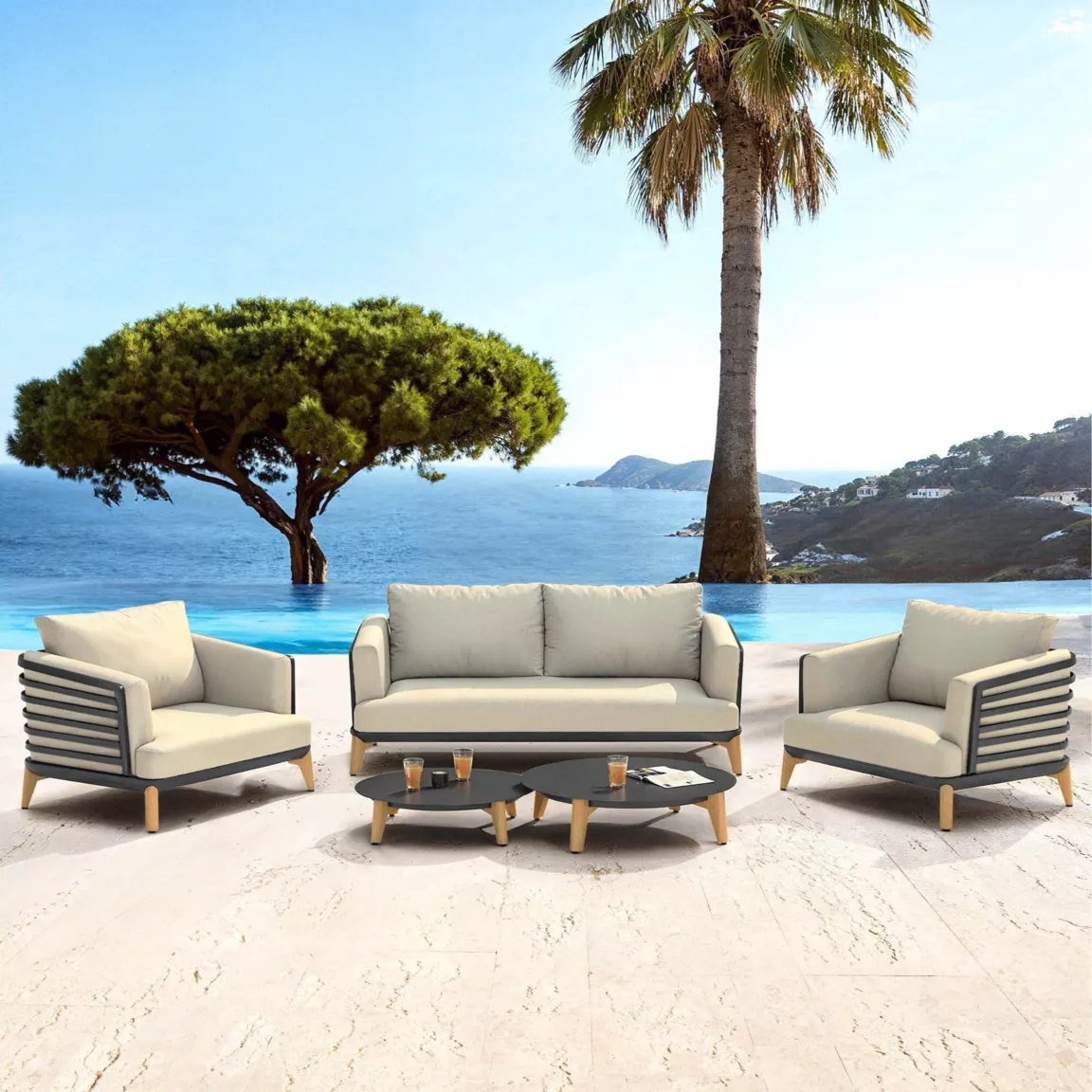 Salon de jardin aluminium 4 places 5 pcs Monte Carlo Gris anthracite et beige