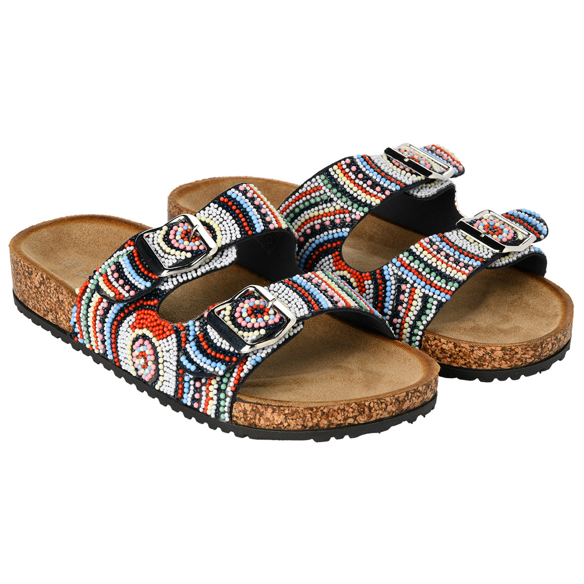 Gina Benotti Damen Sandalen mit Zierperlen blau / bunt