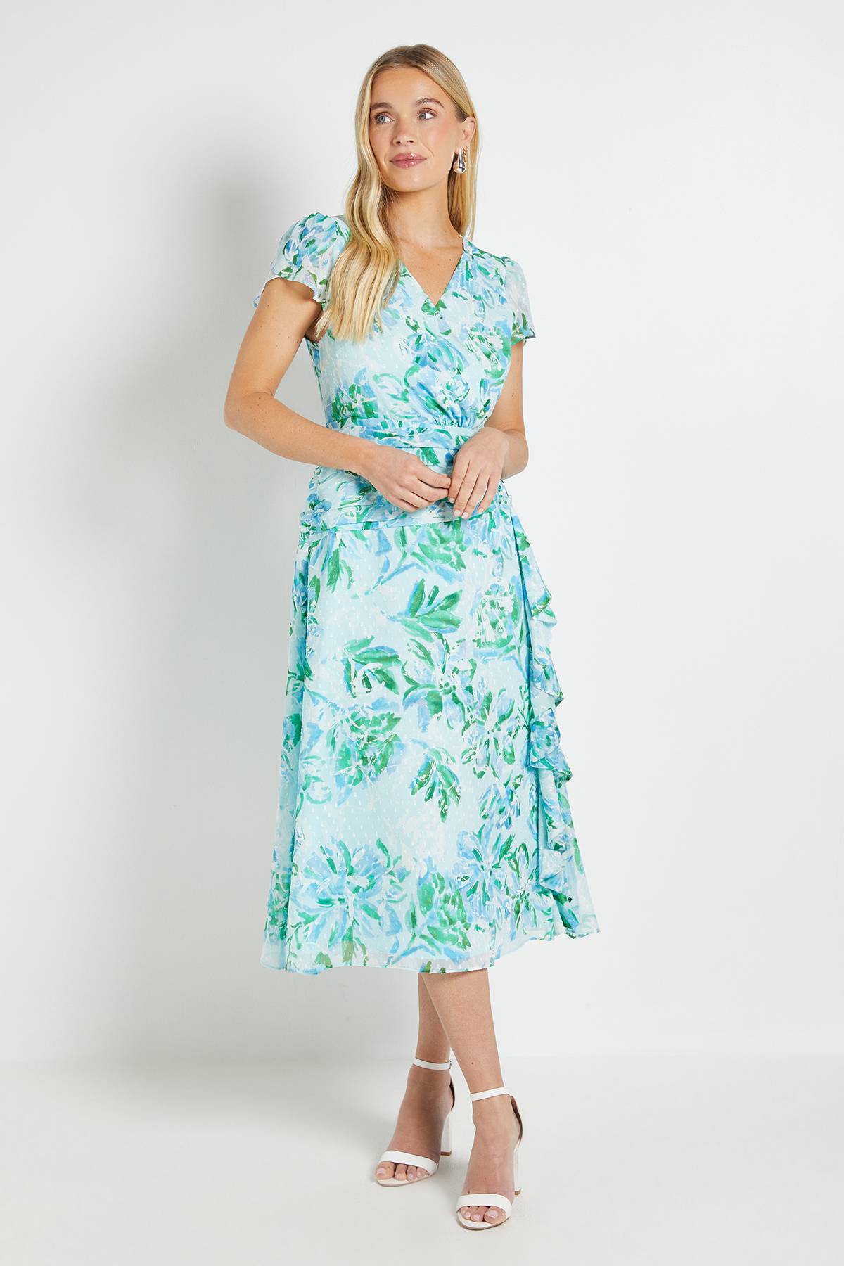 Wallis Robe Midi À Volants En Dobby Fleuri Petite