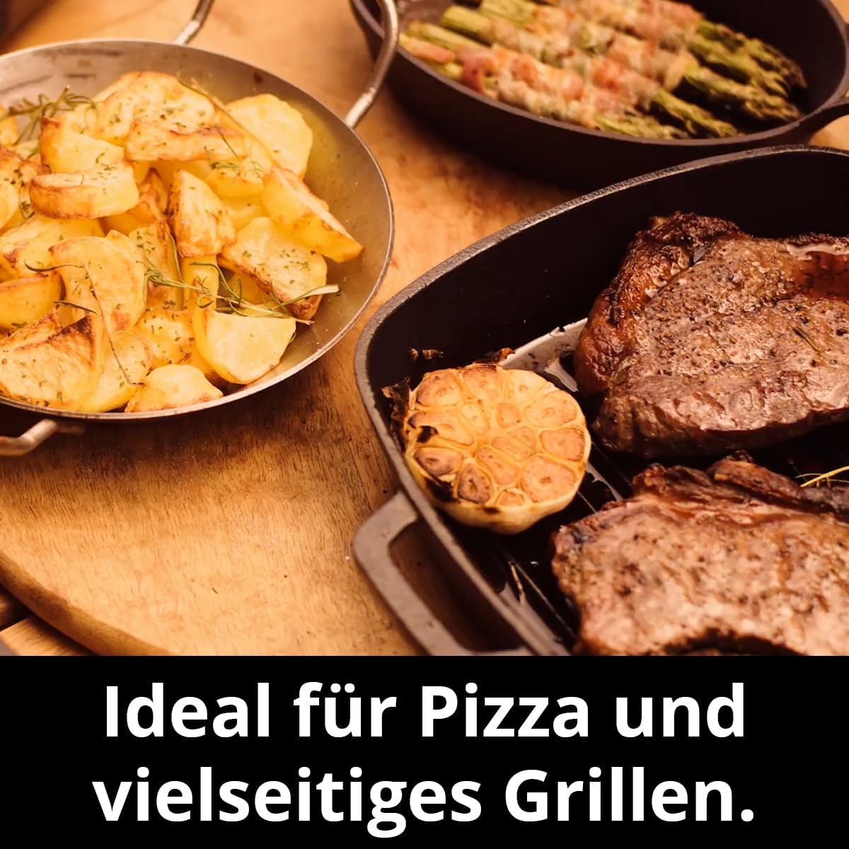 Glowen Raptor Pizzaofen Gas und Holz - Multi-Brennstoff Pizza Ofen Outdoor für Pizzen bis 34 cm – Erreicht in nur 25 Minuten 500 °C – Rolling Flame Technology – 20 mm Schamottstein (Silber)