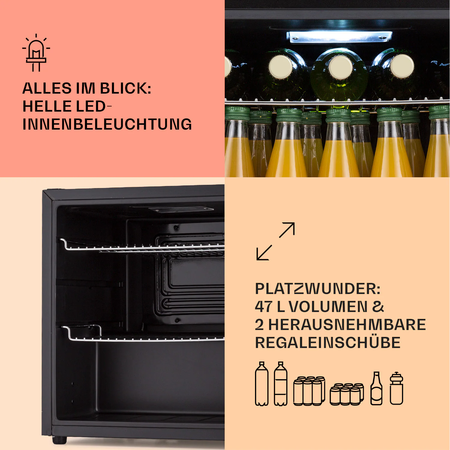 Coachella 50 Weinkühlschrank 47 Liter WiFi-Funktion Hintergrundbeleuchtung Edelstahl Weiß 50 Liter